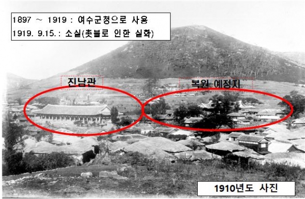 1910년 여수 진남관 일원 사진.(전라좌수영 국가문화재 지정 추진위원회 제공)